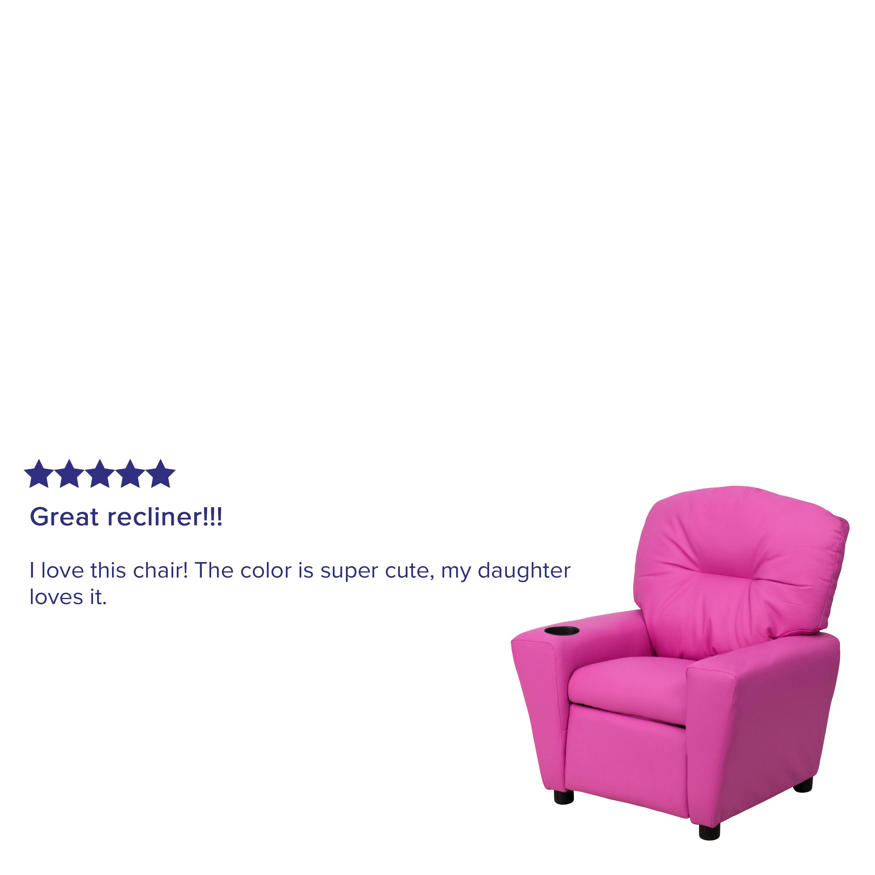 Great recliner!!!  
I love this chair! The color is super cute, my daughter loves it.