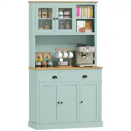 Homcom - 71" Kitchen Pantry, Modern Storage Cabinet with Drawers - Light Green