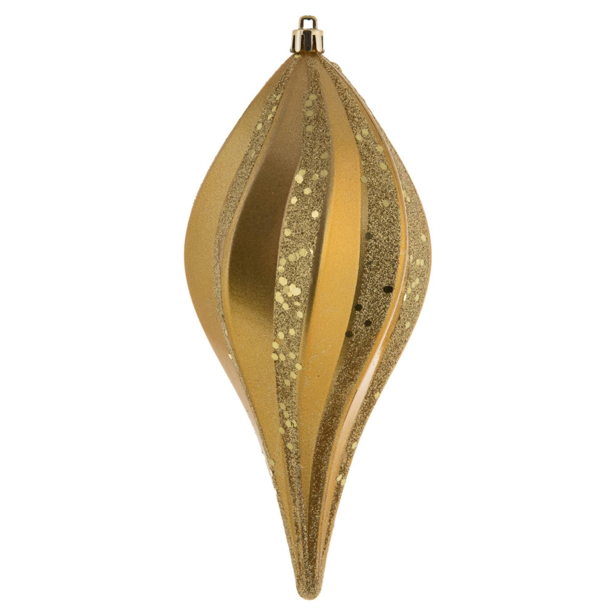 Front. Vickerman - Vickerman 8" Gold UV Candy Swirl Drop Christmas Ornament Set of 3 - Gold.