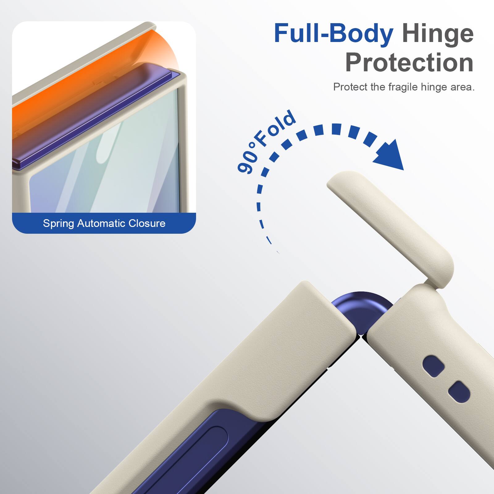 Spring Automatic Closure  
Full-Body Hinge Protection  
Protect the fragile hinge area.  
90° Fold
