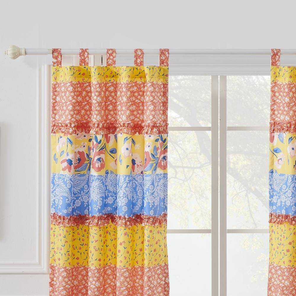Left. Greenland Home Fashions - Greenland Home Skylar Ruffle-Embellished Curtain Panel Pair - Set of 2 - 42x84" and 3x24" Calico - Calico.