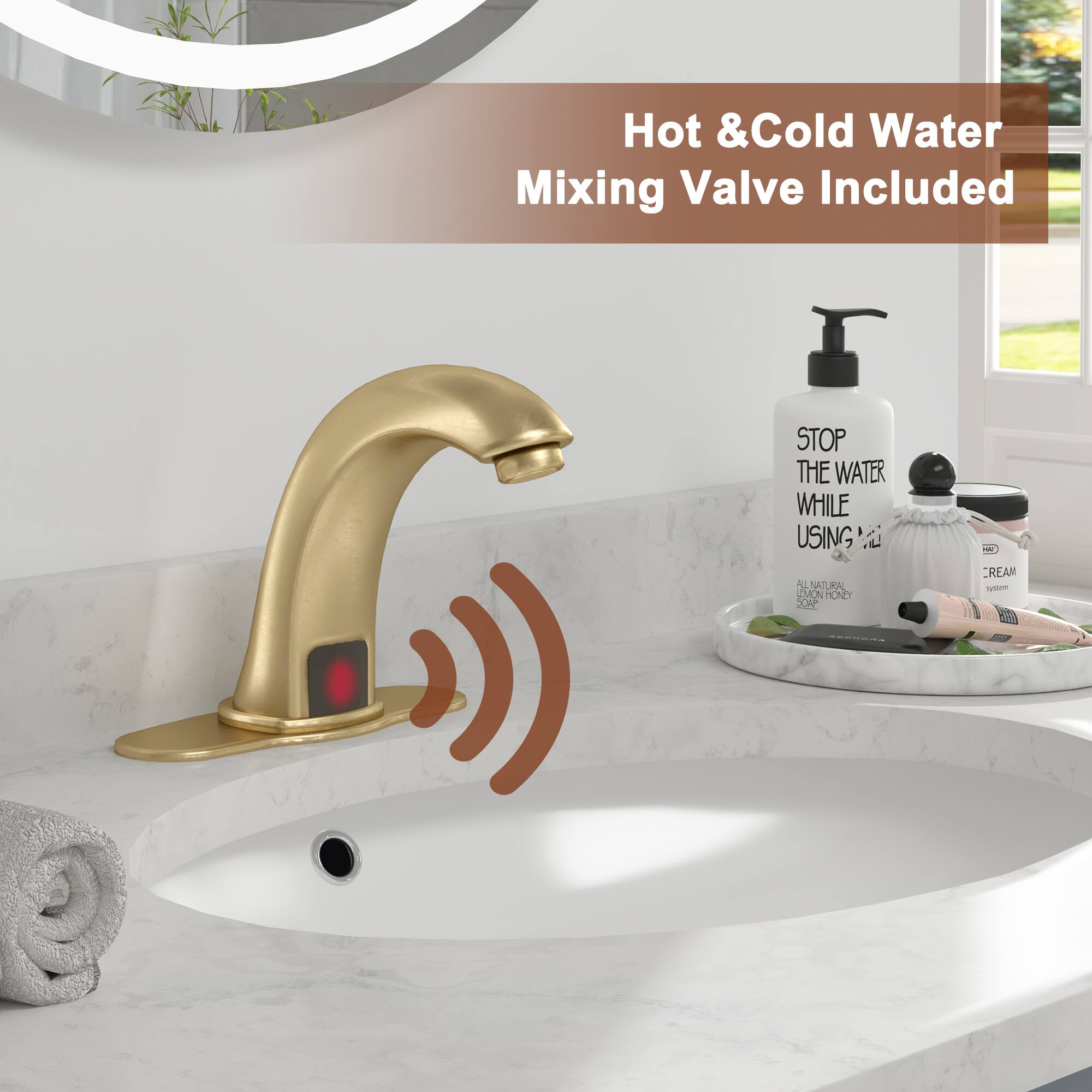 Hot & Cold Water Mixing Valve Included

STOP THE WATER WHILE USING

NATURAL AMONTONE 20 A CREAM