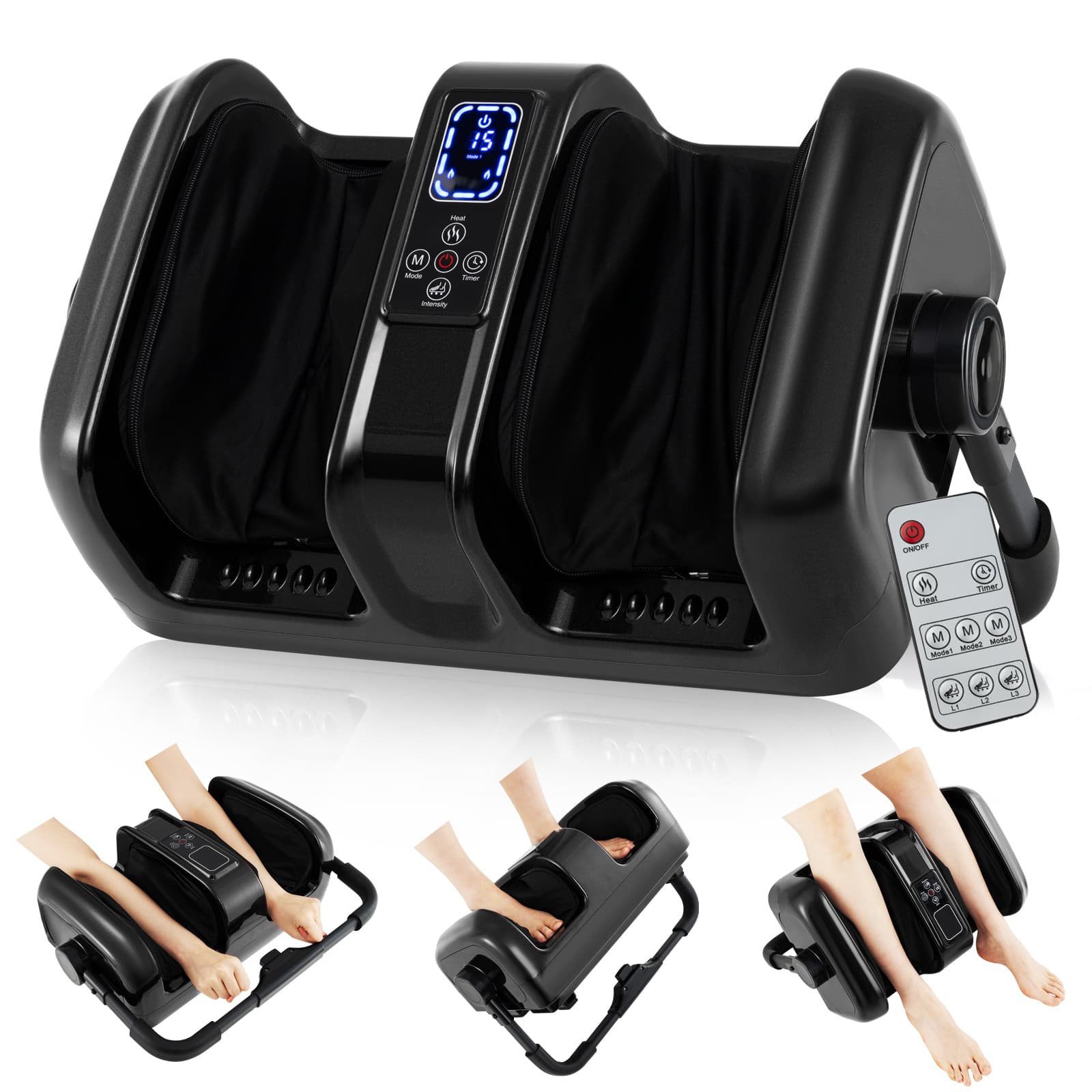 SKONYON - Foot Massager with Deep Kneading Adjustable Intensity and Auto Shut Off Timer - Black