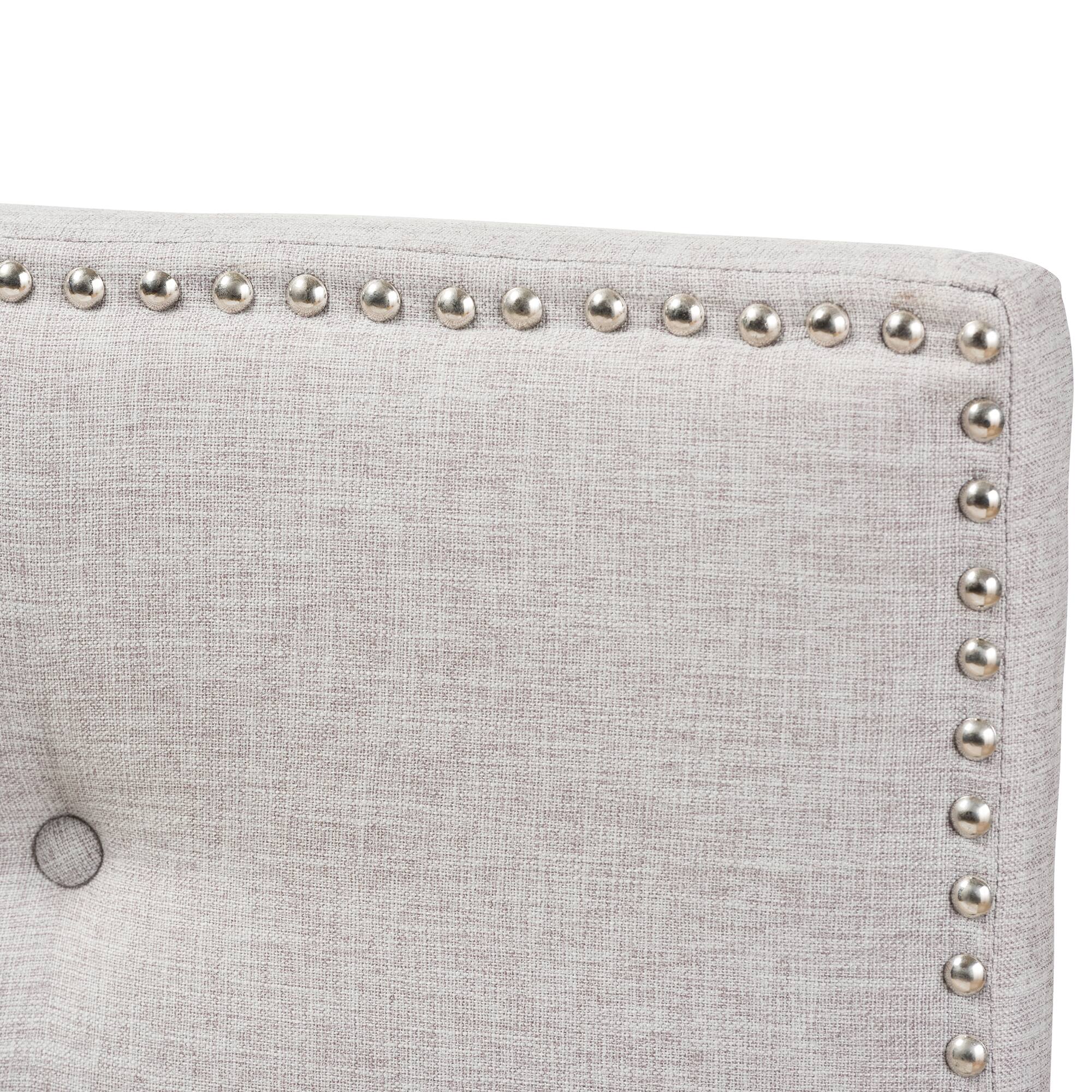 Left. Baxton Studio - Windsor Modern and Contemporary Fabric Upholstered Full Size Headboard - Greyish Beige.