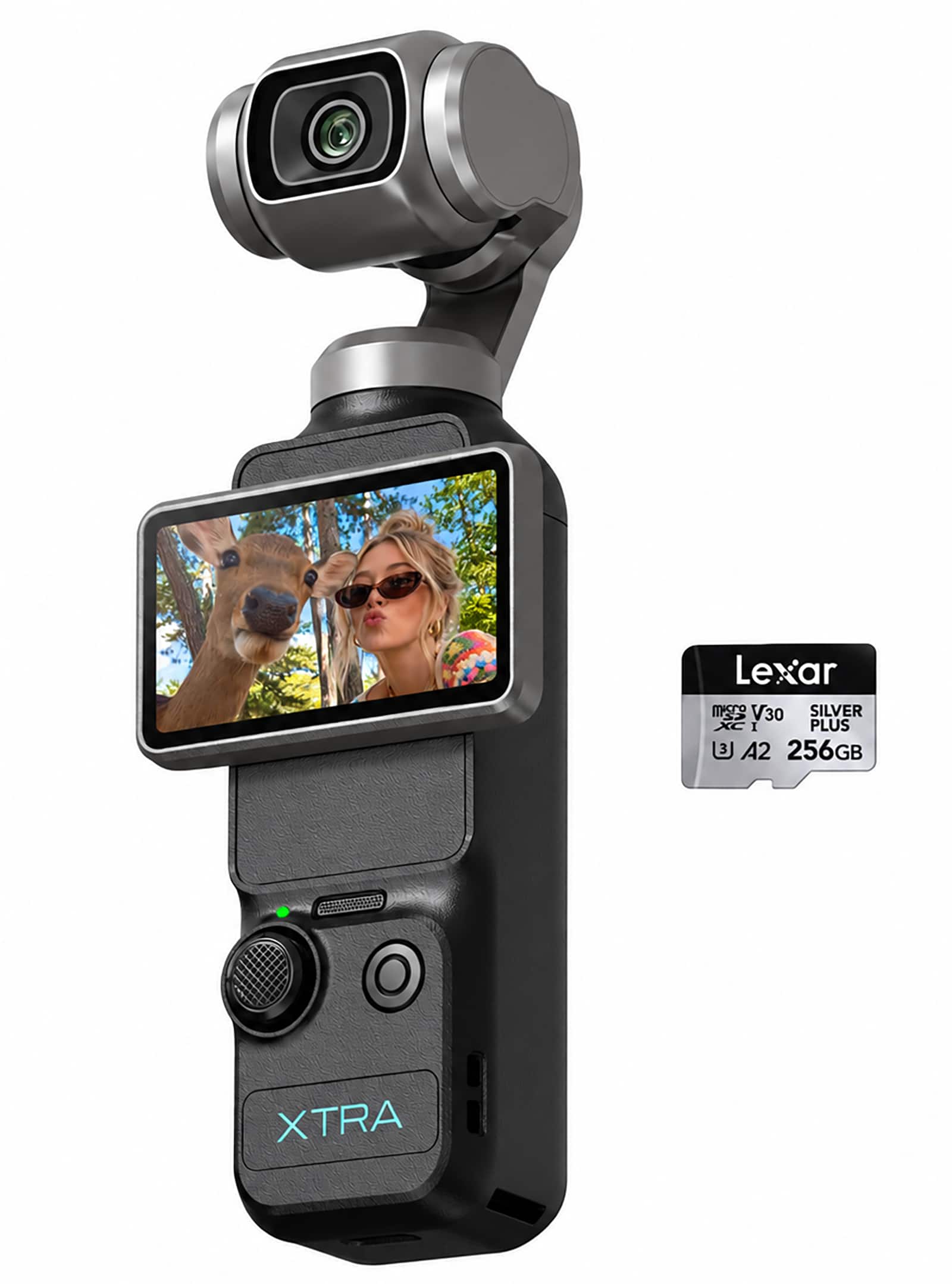 Xtra - Muse Pocket Camera w/ 1'' CMOS & 3-Axis Gimbal Stabilizer, 4K/120fps, Digital Camera for Vlogging, Face/Object Tracking - 256GB microSD/Black