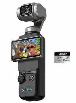 Xtra - Muse Pocket Camera w/ 1'' CMOS & 3-Axis Gimbal Stabilizer, 4K/120fps, Digital Camera for Vlogging, Face/Object Tracking - 256GB microSD - Black