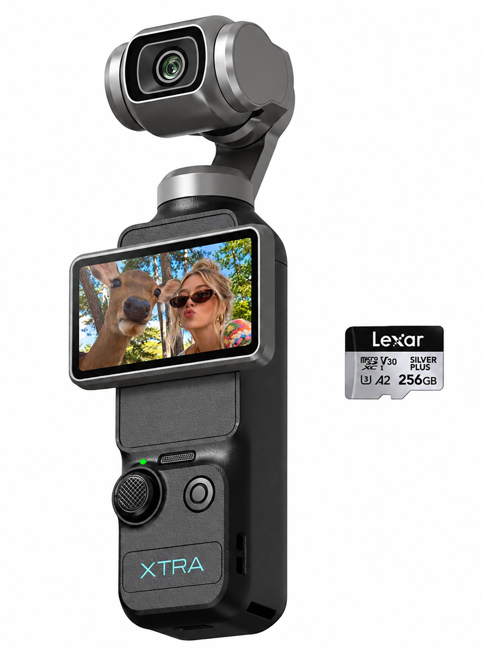 Xtra - Muse Pocket Camera w/ 1'' CMOS & 3-Axis Gimbal Stabilizer, 4K/120fps, Digital Camera for Vlogging, Face/Object Tracking - 256GB microSD - Black