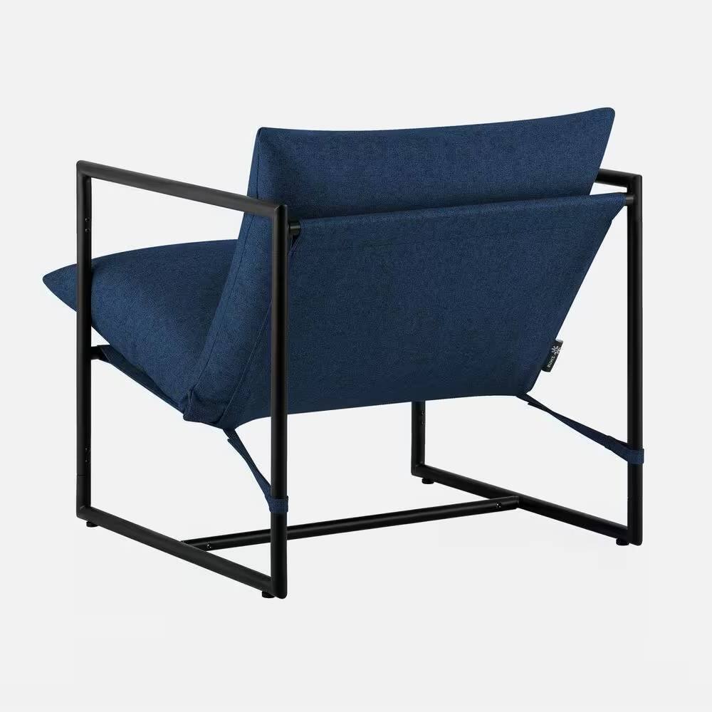 Left. SlickBlue - Stylish Upholstered Accent Chair with Metal Frame – Modern Seating for Home or Workspace - Navy Blue.