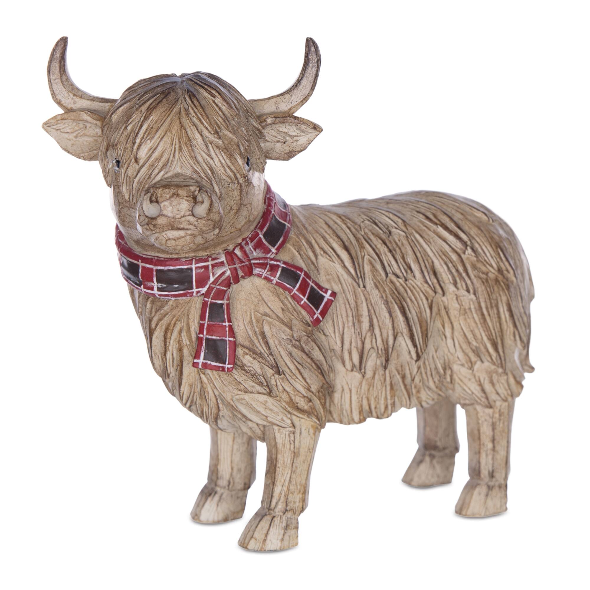 Back. BreeBe - Highland Cow Winter Figurine (Set of 2) - Red, Brown.