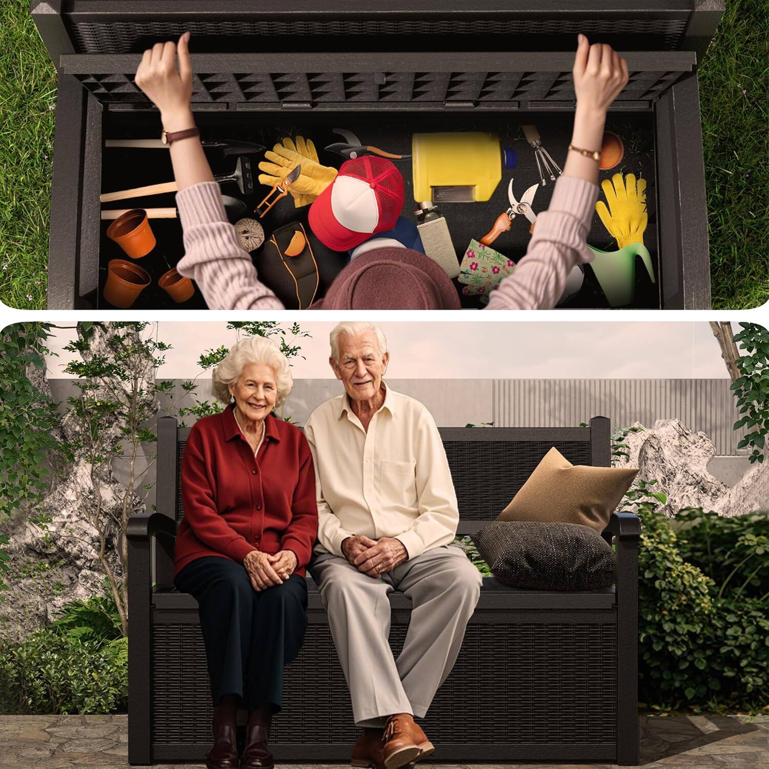 Alt View 3. Yardgrace - 80 Gallon Outdoor Storage Bench, Lockable & Waterproof Deck Box for Patio Garden, Store Cushions & Tools - black.