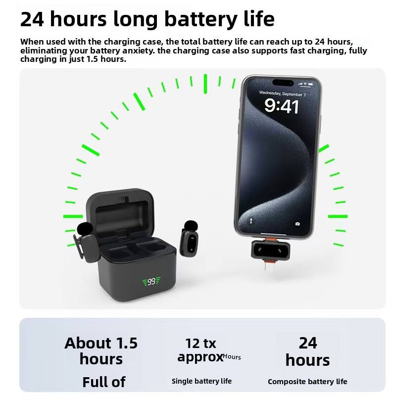 24 hours long battery life

When used with the charging case, the total battery life can reach up to 24 hours, eliminating your battery anxiety. The charging case also supports fast charging, fully charging in just 1.5 hours.

- About 1.5 hours Full of
- 12 tx approx Hours Single battery life
- 24 hours Composite battery life