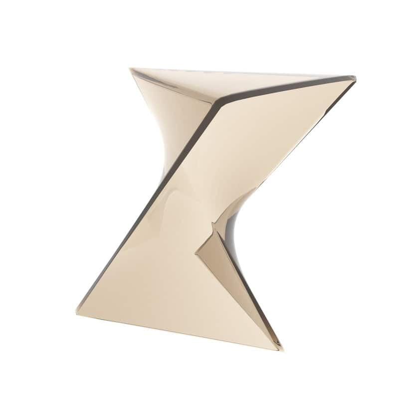 Front. LeisureMod - Randolph 15.75" Stackable Side Table, Weather-Resistant Triangular Plastic Accent End Table for Living Room or Backyard - Transparent Amber.