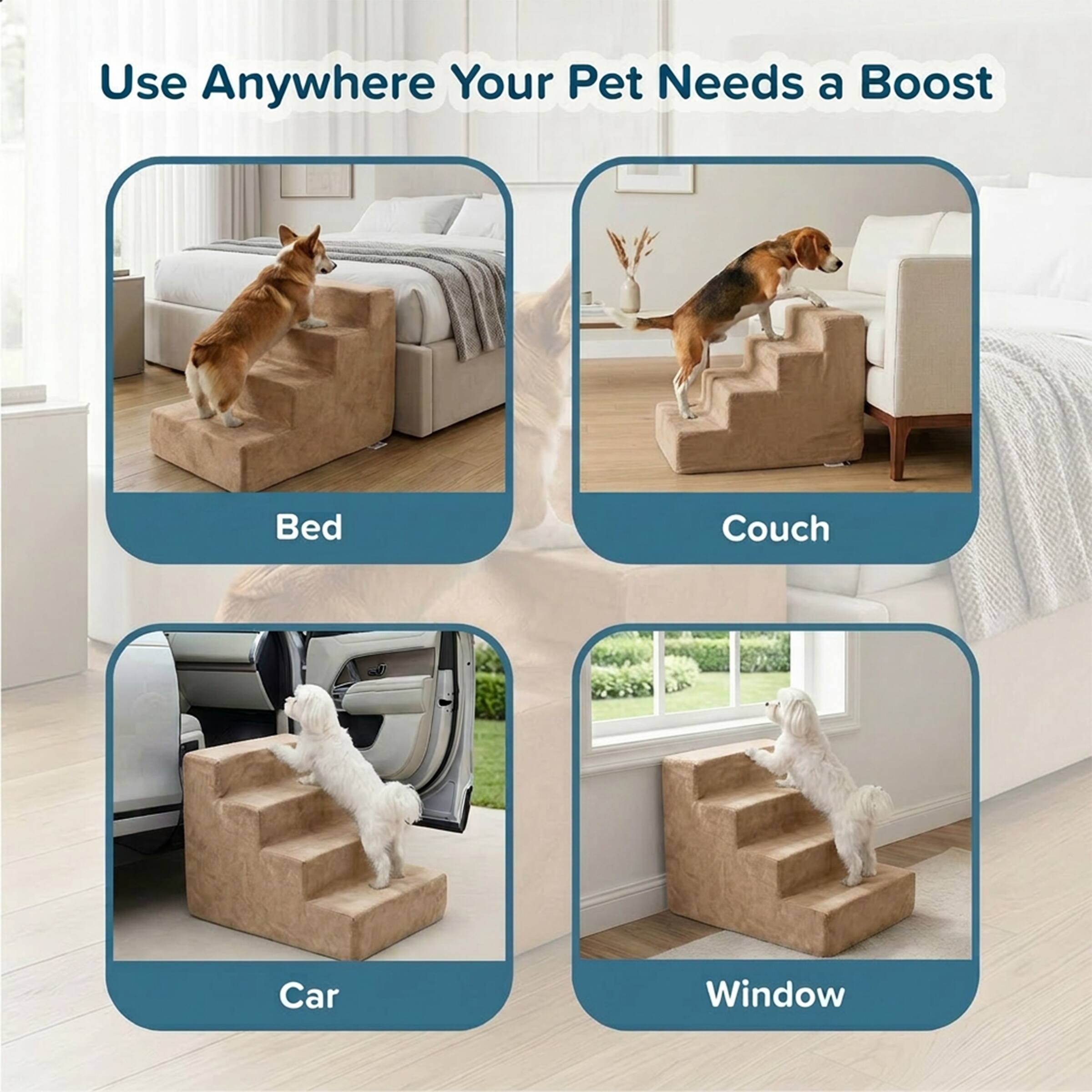 Use Anywhere Your Pet Needs a Boost

- Bed
- Couch
- Car
- Window