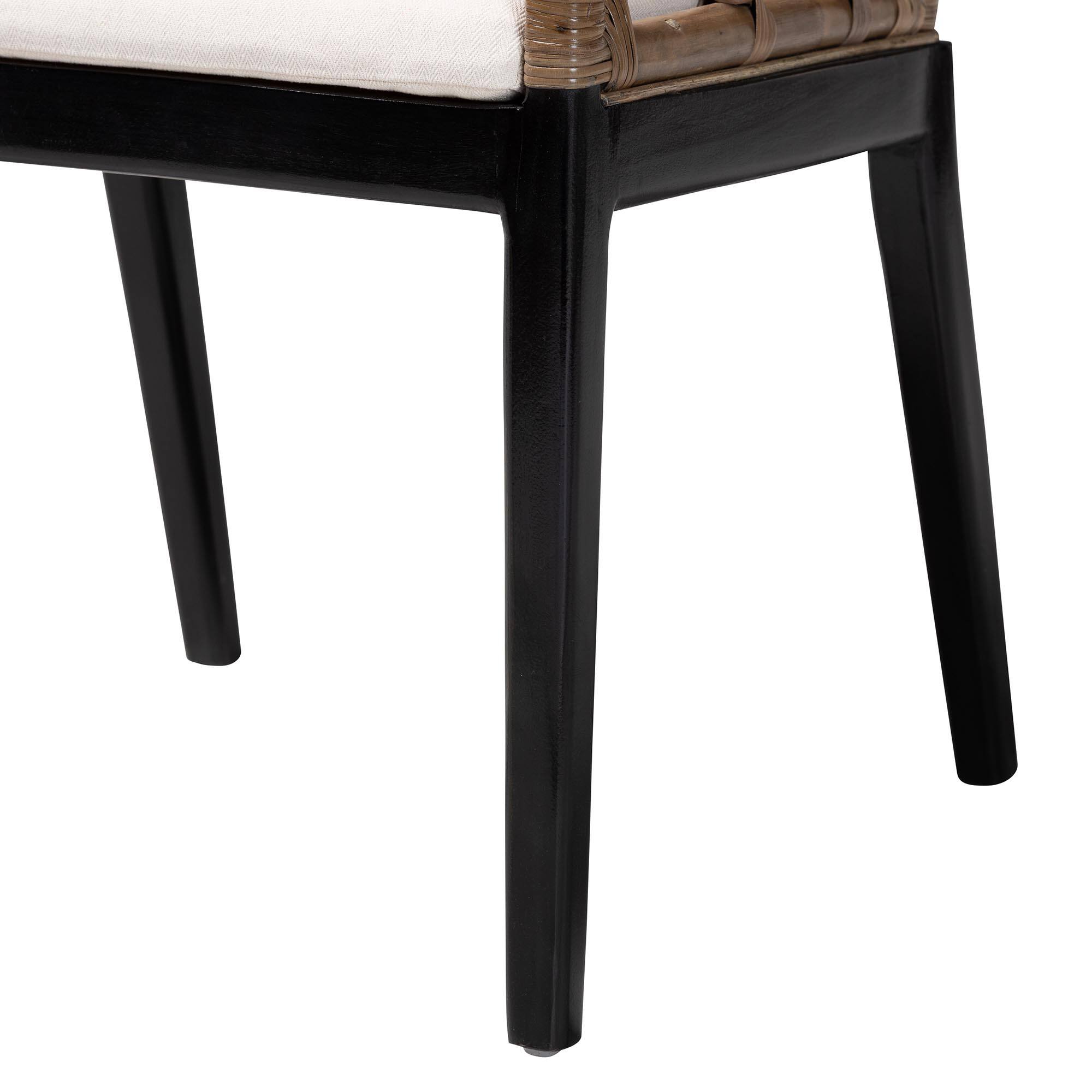 Alt View 1. bali & pari - Abiel Natural Rattan 2-Piece Dining Armchair Set with Cushion – Handwoven Wicker Chair with Mahogany Wood Frame - Greywash/Black.