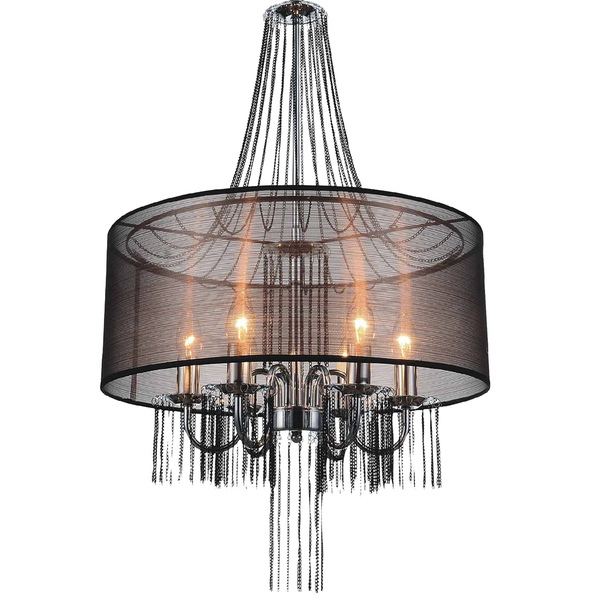 Angle. CWI Lighting - Amelia 6 Light Drum Shade Chandelier With Chrome Finish - Chrome.