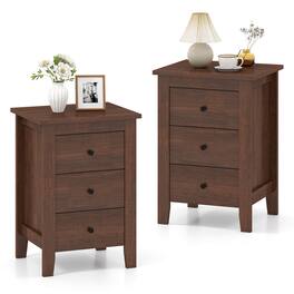 Costway - Nightstand End Beside Sofa Table Cabinet with 3 Drawers Bedroom Furniture - Brown