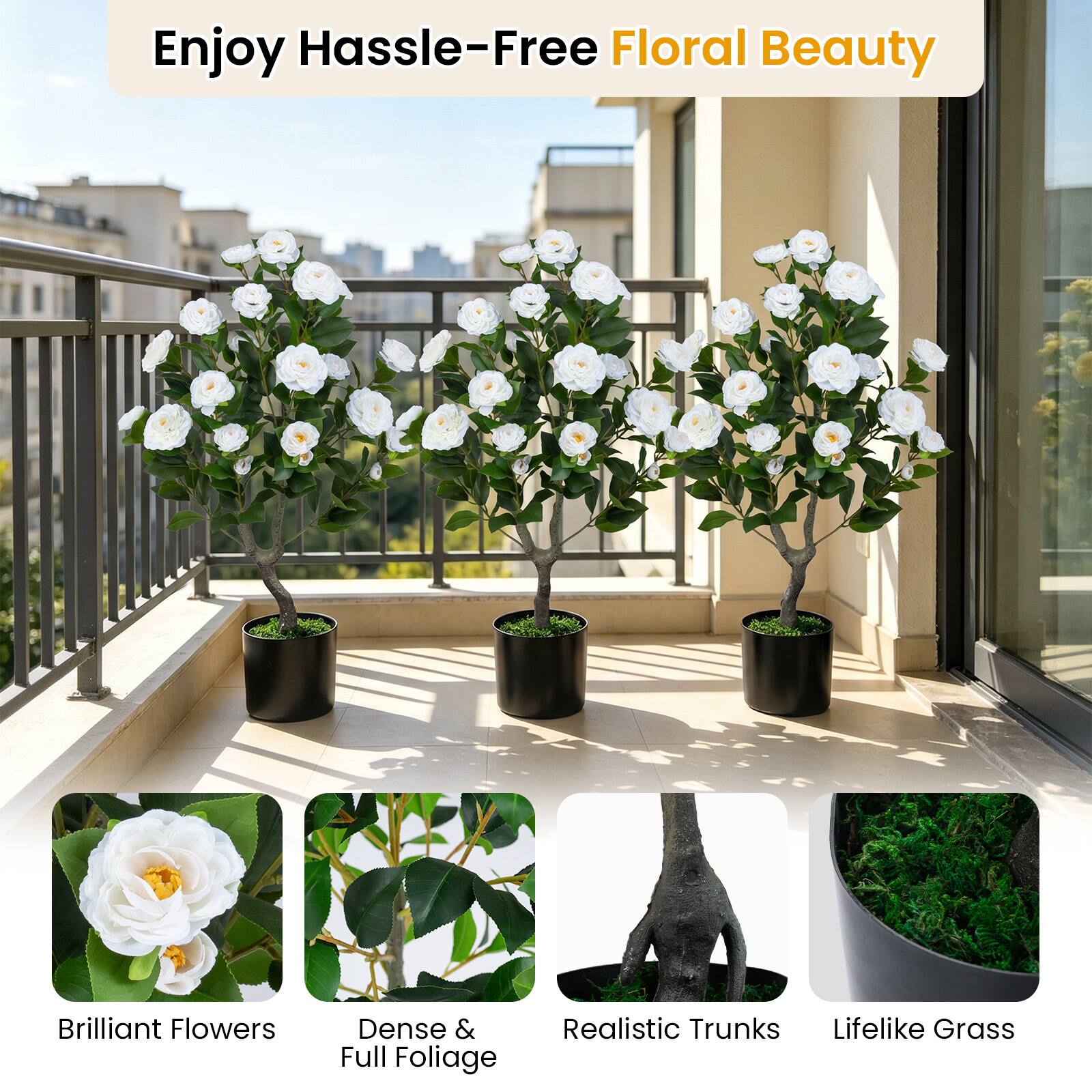 Enjoy Hassle-Free Floral Beauty

- Brilliant Flowers
- Dense & Full Foliage
- Realistic Trunks
- Lifelike Grass