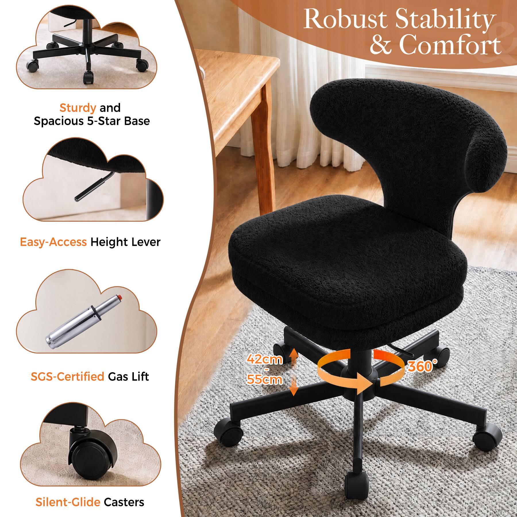 CloudRest Pro Vanity Chair Adjustable Height Swivel Desk Chair with ...