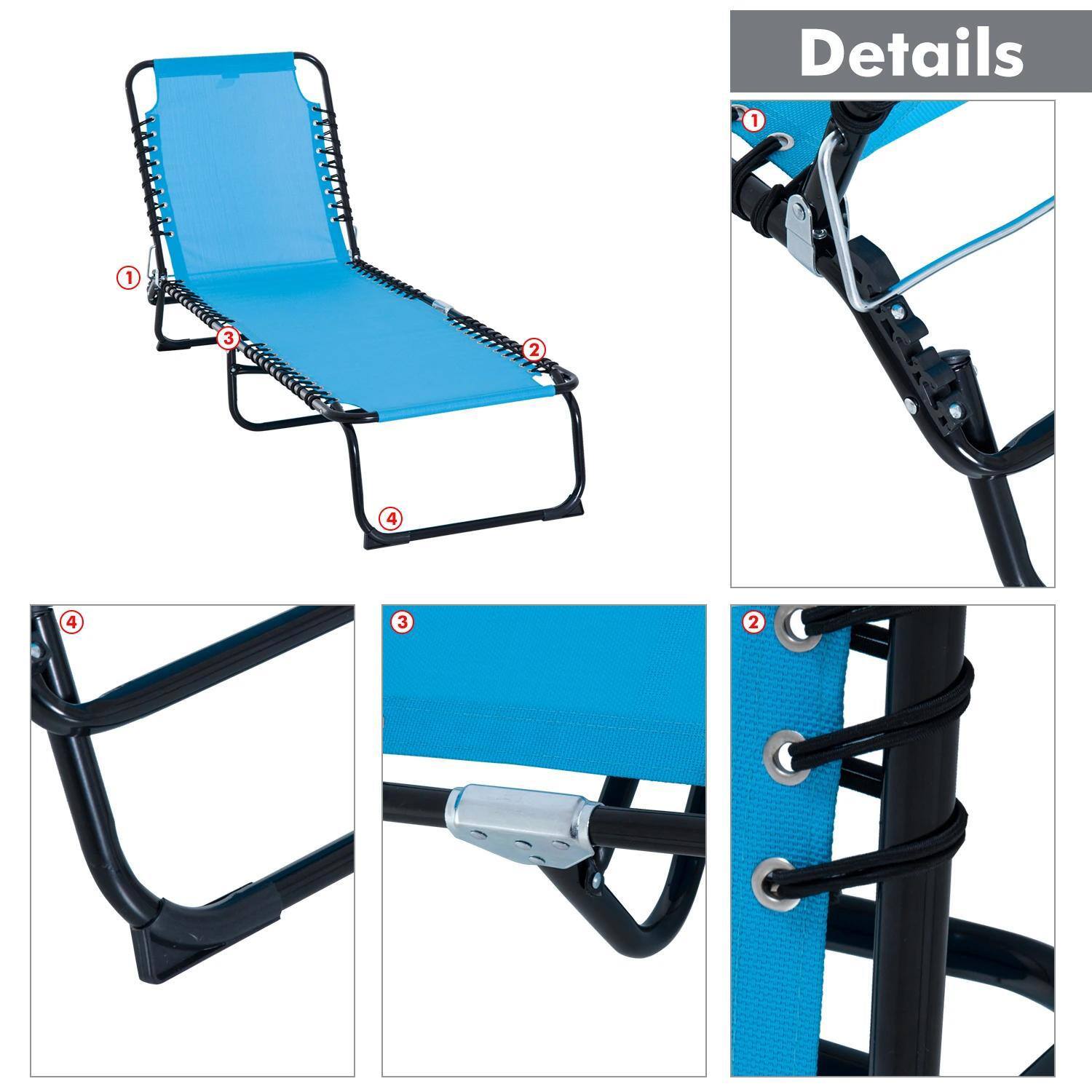 Alt View 5. Spaco - Spaco Foldable Chaise Lounge,4-Pos Recline,Trifold Portable,Breathable Mesh - Light Blue.