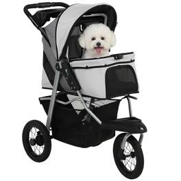 Pawhut - Stroller, Foldable Dog Stroller with 12" Rubber Wheels for Small Dogs, Up to 22 LBS - Light Gray