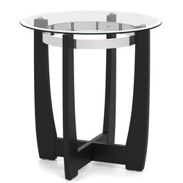 Costway - 1 PCS 24" Round Side Table Glass End Table with Tempered Glass Top Cross - Transparent & Black