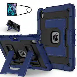 Dteck - Heavy Duty Rugged Case for iPad Air 11" M4/M3/M2 & iPad Air 5th/4th Gen with Multi-Angle Kickstand and Shoulder Strap - Navy+Black