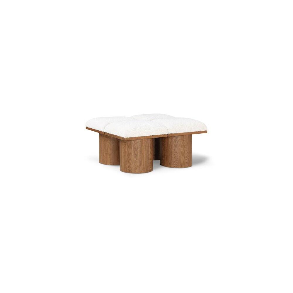 Front. Meridian Furniture - Pavilion Cream Boucle Fabric Bench - Cream Boucle Fabric.