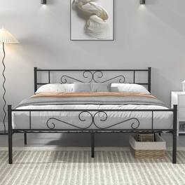Hivvago - Queen Sturdy Metal Platform Bed Frame with Headboard Footboard - Black