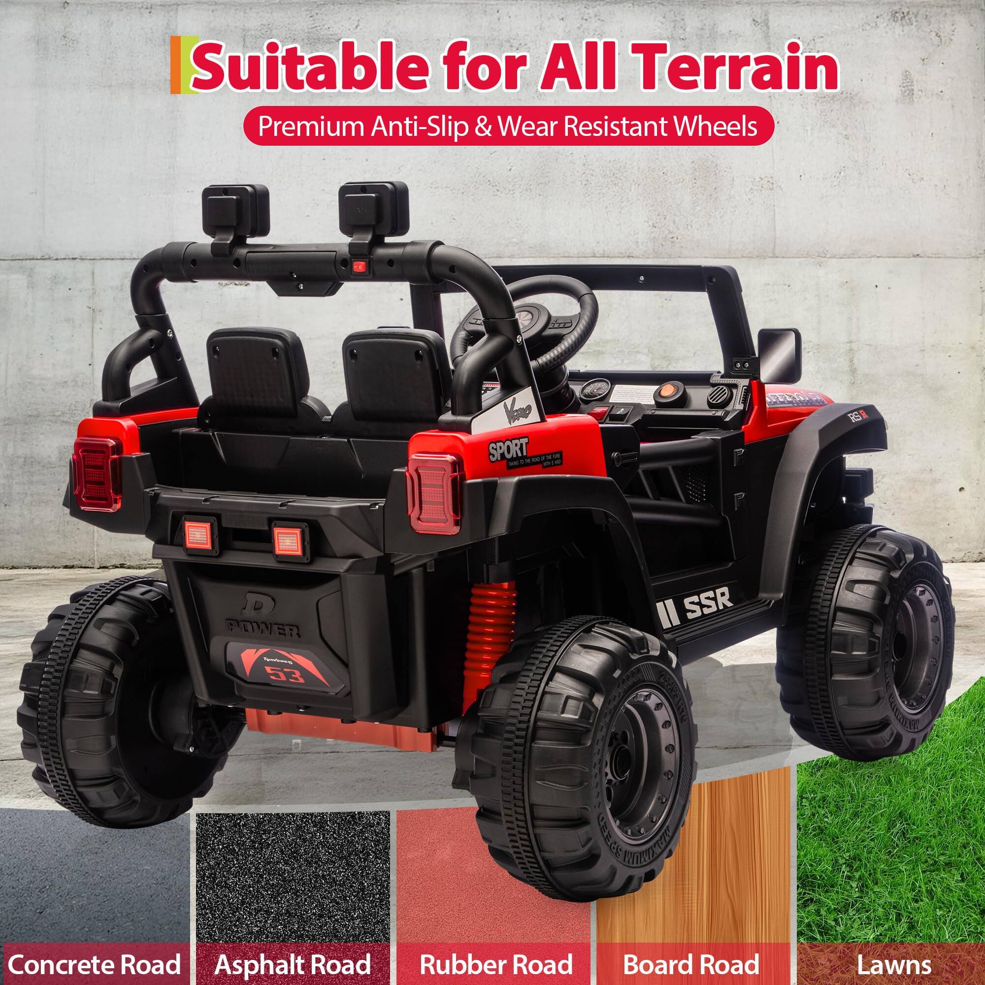 Suitable for All Terrain  
Premium Anti-Slip & Wear Resistant Wheels  

Concrete Road  
Asphalt Road  
Rubber Road  
Board Road  
Lawns