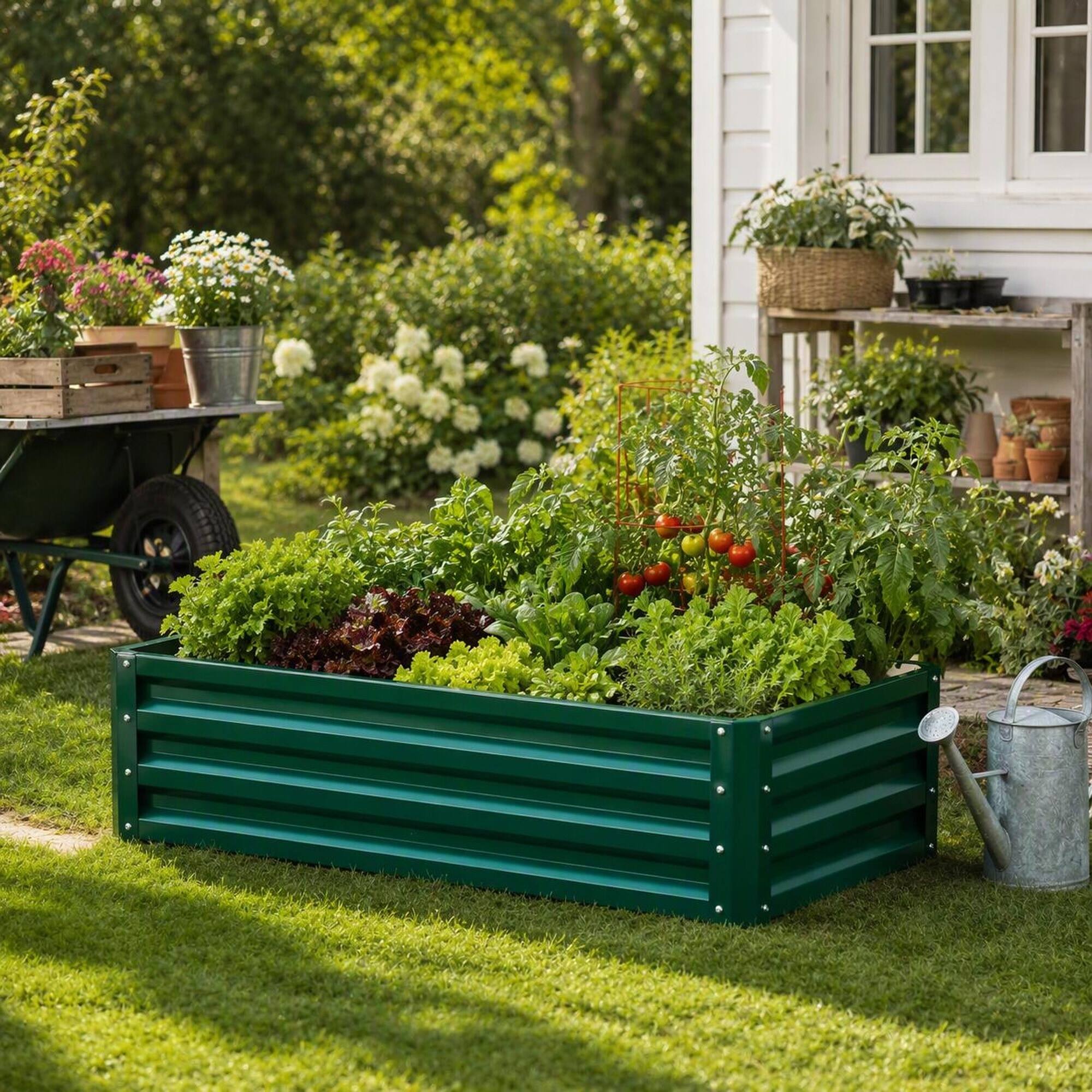 Left. RYHNUYNE - Outsunny 4x2x1 ft Galvanized Steel Raised Garden Bed Planter Box for Vegetables Flowers Herbs, Green Outdoor Metal - Green.
