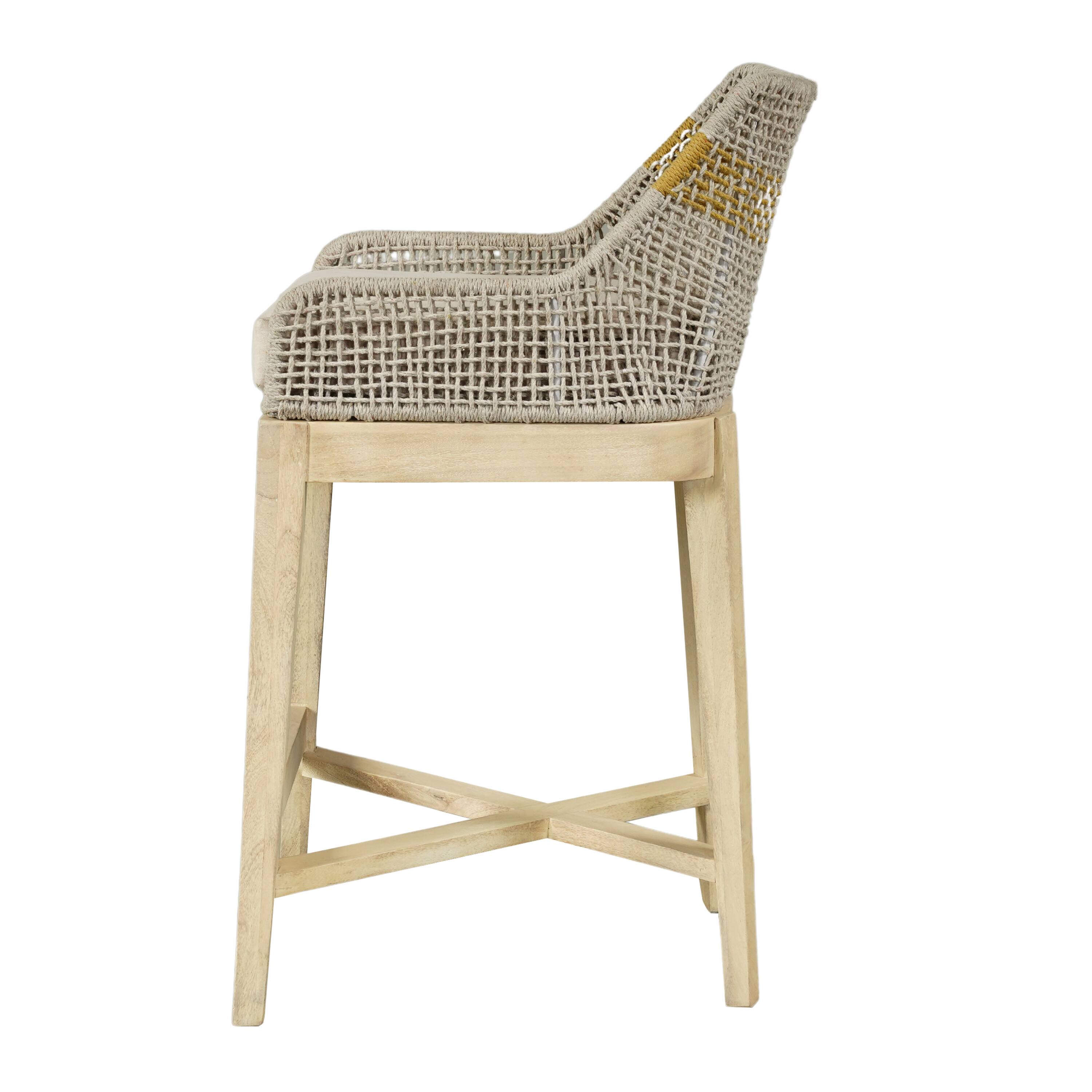 Alt View 2. Manhattan Lane - Avira 30 Inch Barstool Chair | Handcrafted Mango Wood | Cotton Rope Weaving | Beige Cushion - Natural Brown, Beige.