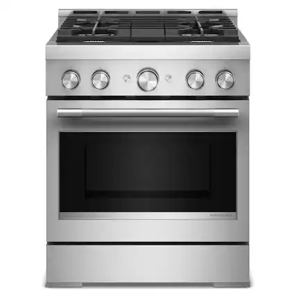 Front. KitchenAid - 4.1 Cu. Ft. Slide-In Commercial Gas True Convection Range with Self-Cleaning and No Preheat Air Fry Mode - Stainless Steel.