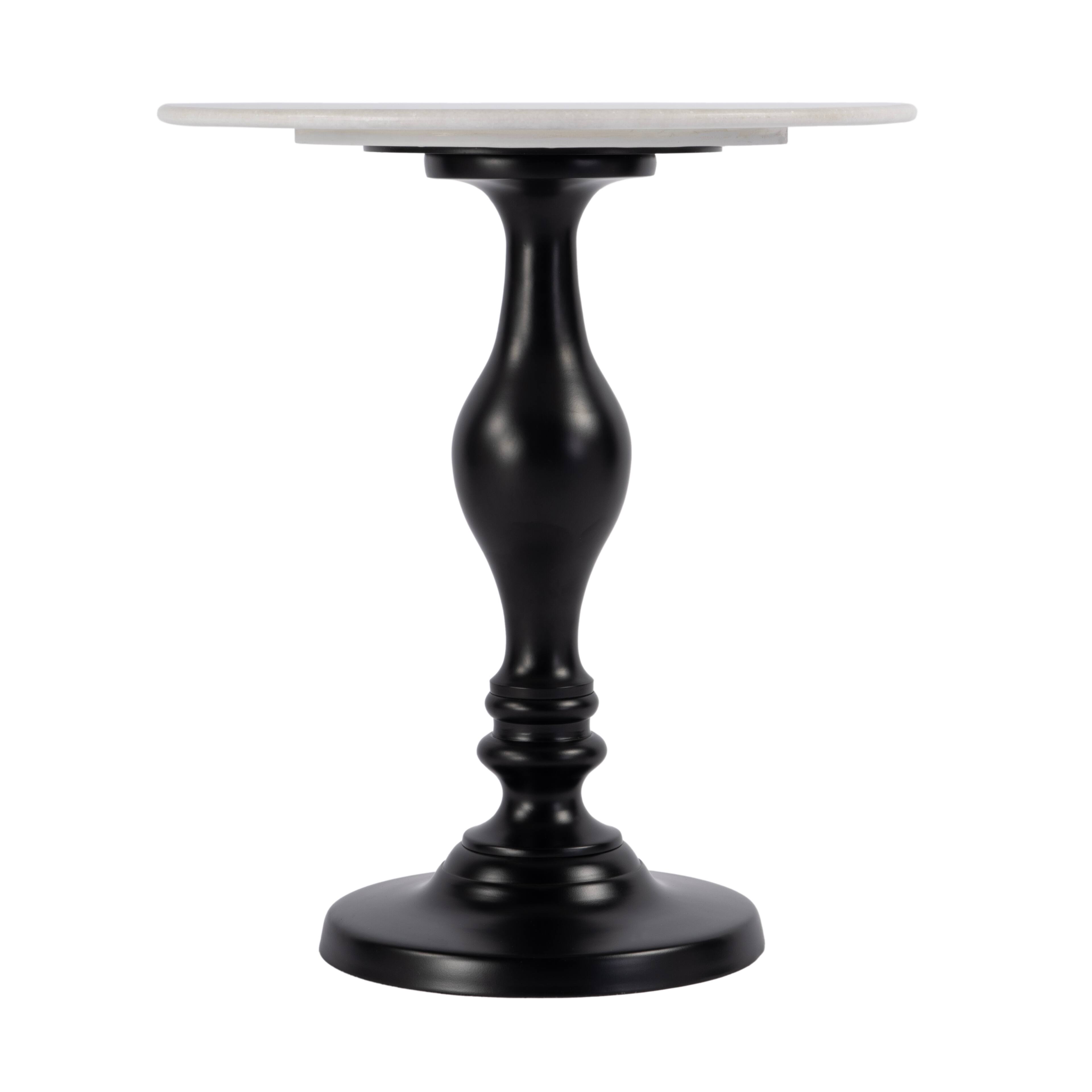 Alt View 1. Butler Specialty - Milan 20 in. W Round Marble & Metal Pedestal Base Side Table, Black, White - Black,White.