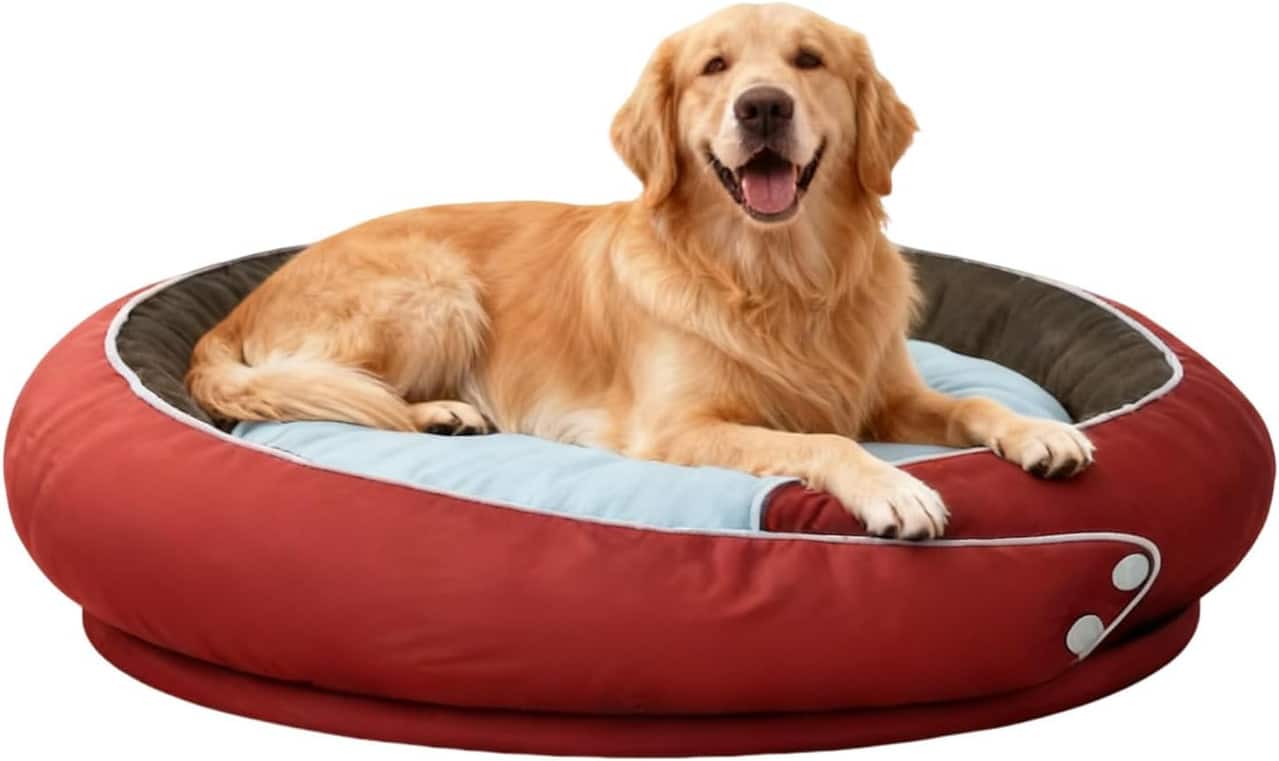 wowmax - Round Orthopedic Dog Bed, Medium Pet Bed with Supportive Foam, Washable Cover, Non-Slip, 45" - Red