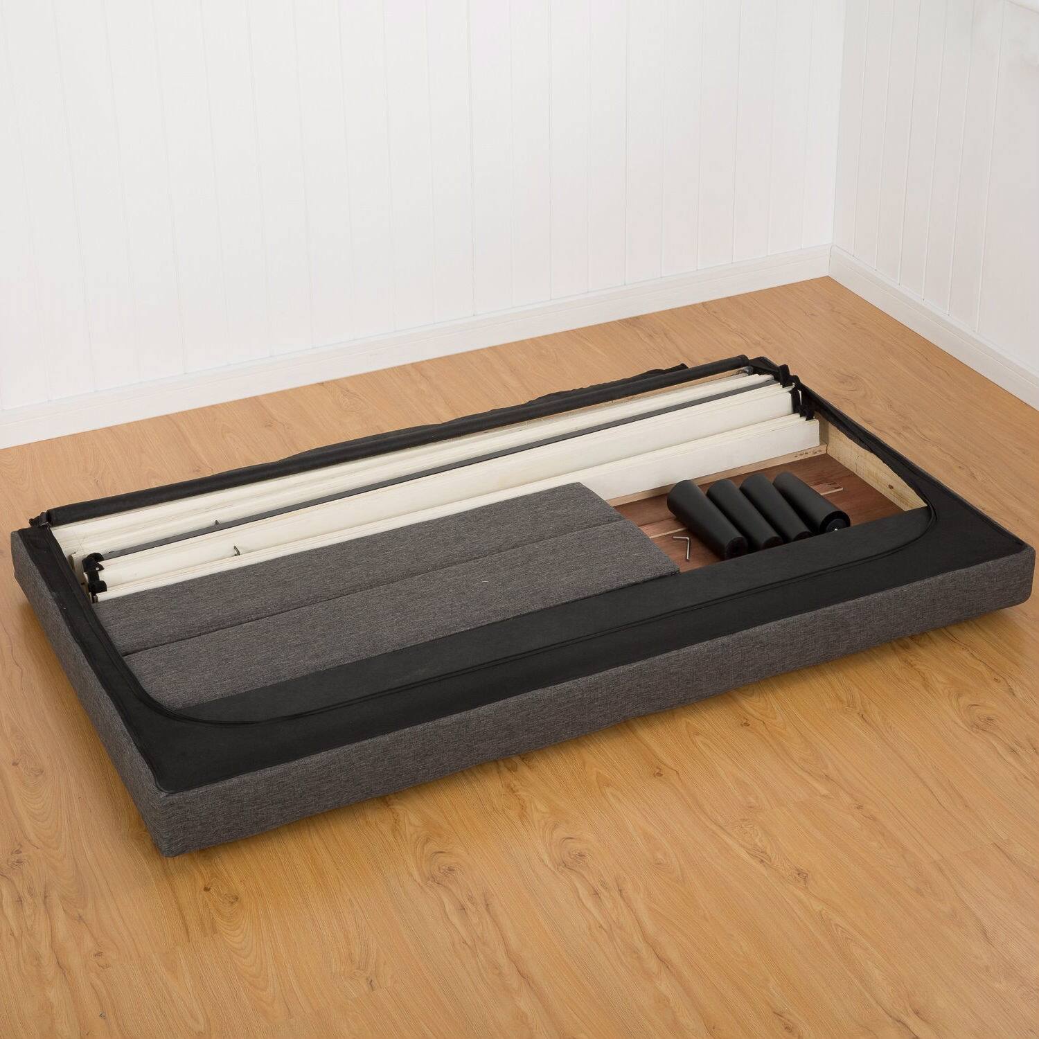 Left. Hivvago - Hivvago Queen size Modern Classic Upholstered Platform Bed with Headboard - Dark Grey.