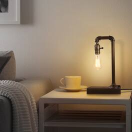 Oumilen - Industrial Pipe Desk Lamp with Wooden Base