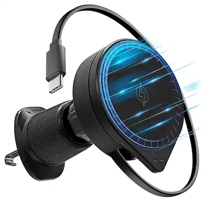 Front. Brookstone - Brookstone Magsafe Wireless Charging Car Phone Mount with Retractable 4ft Type-C Cable.