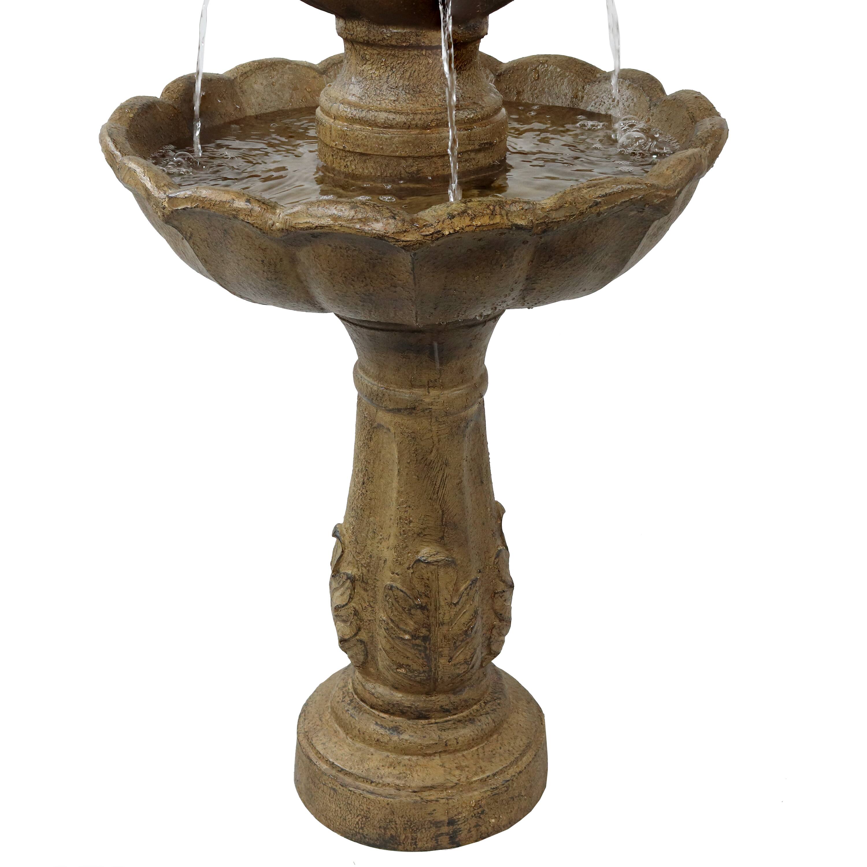 Alt View 6. Sunnydaze - Blooming Flower Resin Outdoor 2-Tier Water Fountain - Light Brown.