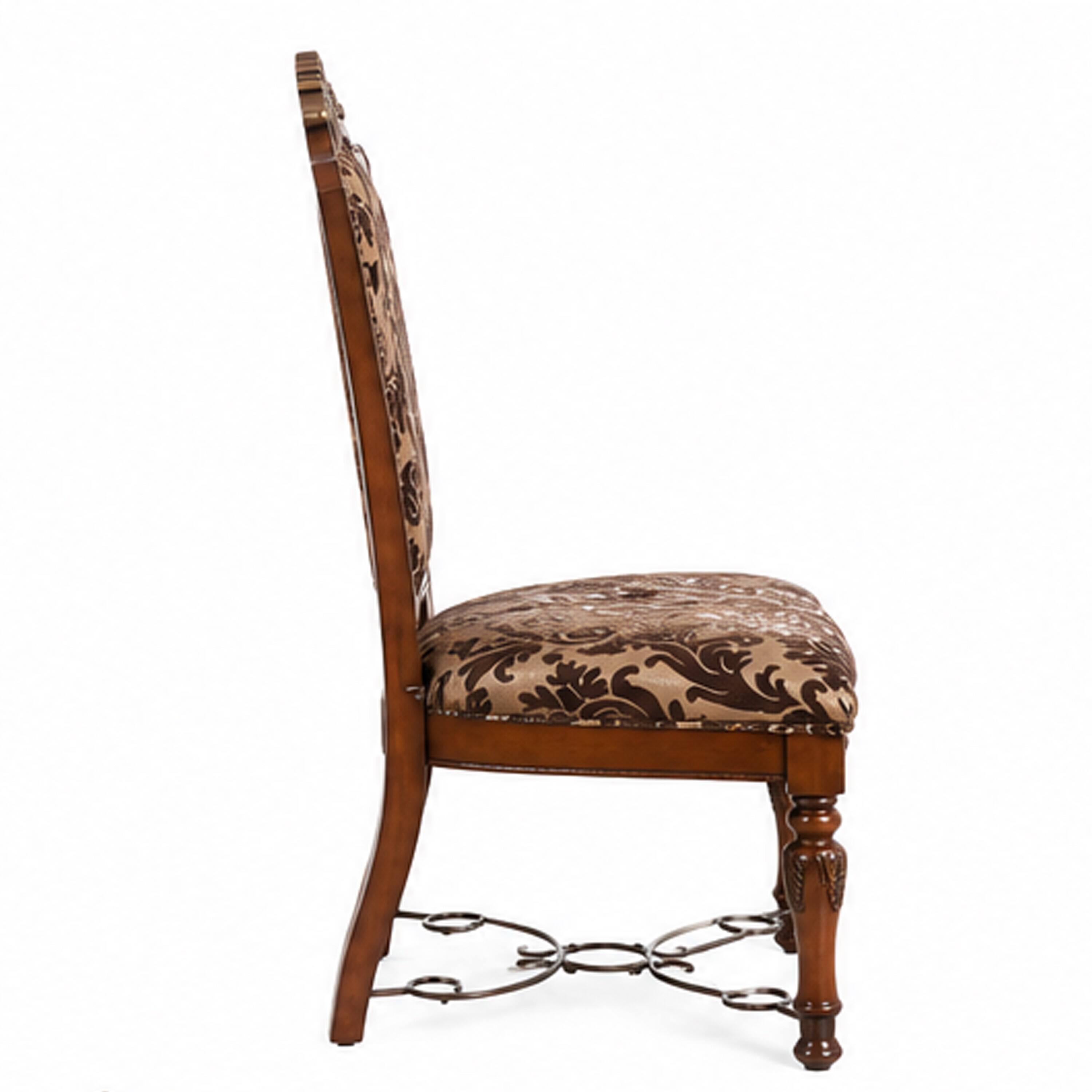Left. Manhattan Lane - Wooden Fabric Upholstered Side Chair With Floral Print, Brown, Pack Of Two - Brown.