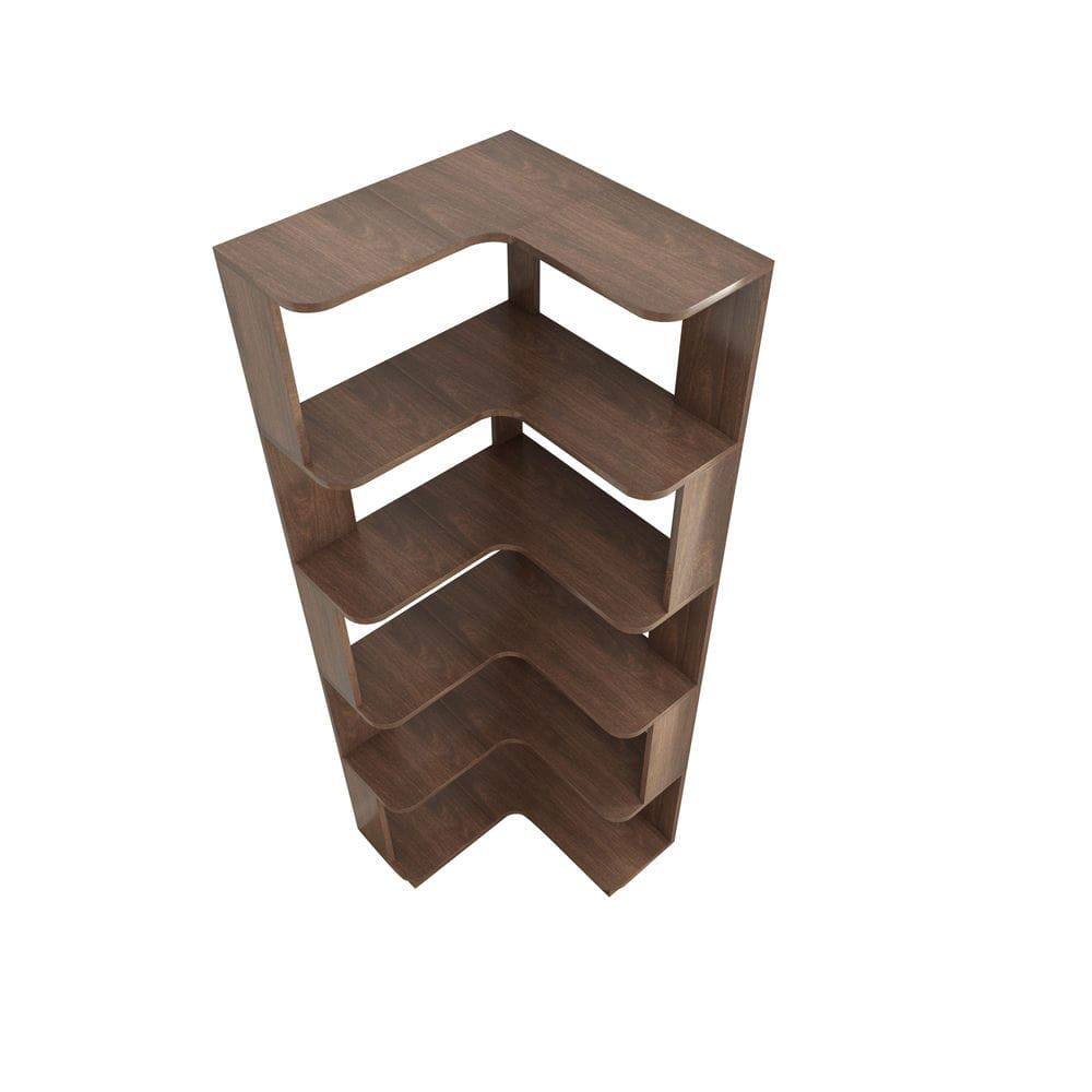 Alt View 7. Kadyn - 6-Tier L-Shaped Corner Bookshelf, Wood Bookcase with Anti-Tip Device - Dark Brown.