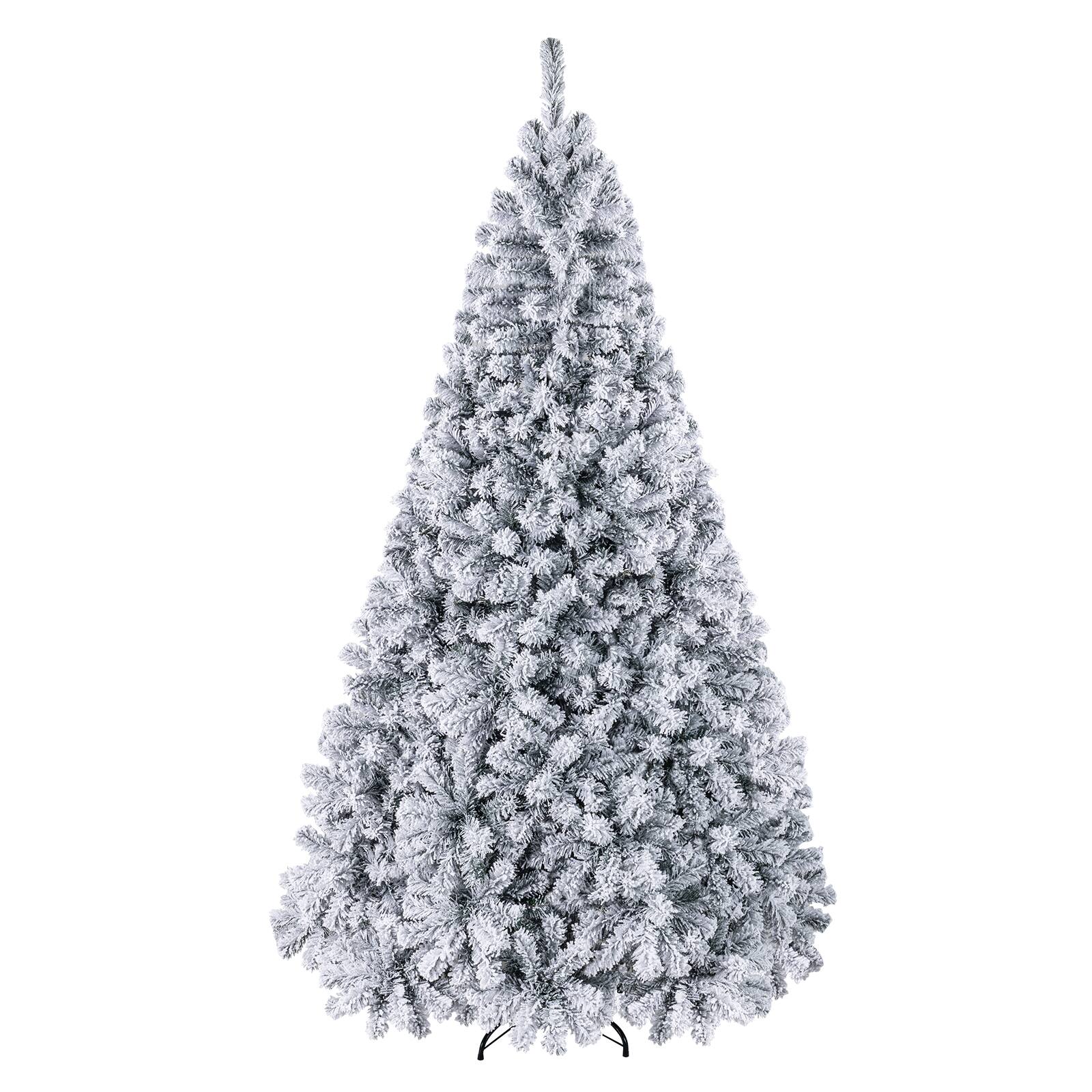 Alt View 9. Costway - 7.5 FT Pre-Lit Flocked Cedar Christmas Tree Hinged - Green /White.