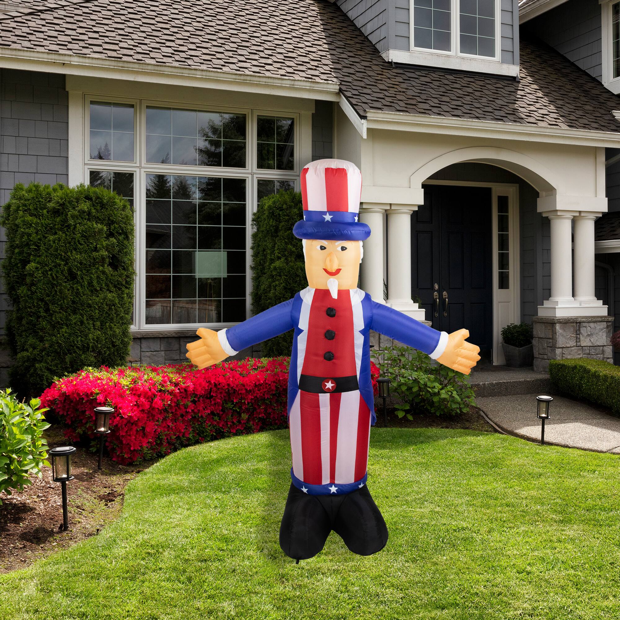 Alt View 2. Northlight - Lighted Inflatable Uncle Sam Patriotic Outdoor Decoration - 6' - White.
