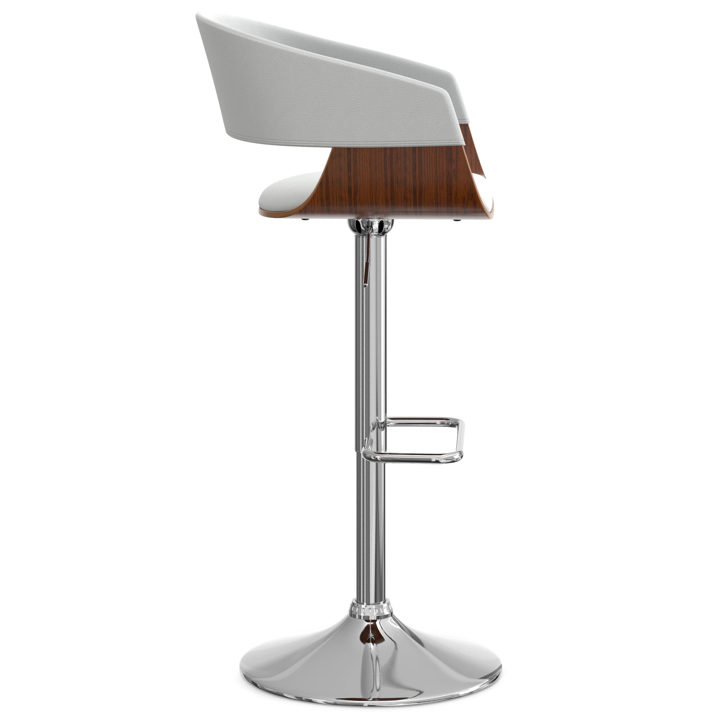 Alt View 1. Simpli Home - Lowell Mid Century Modern 33 inch Adjustable Swivel Bar Stool in White Faux Leather - White.