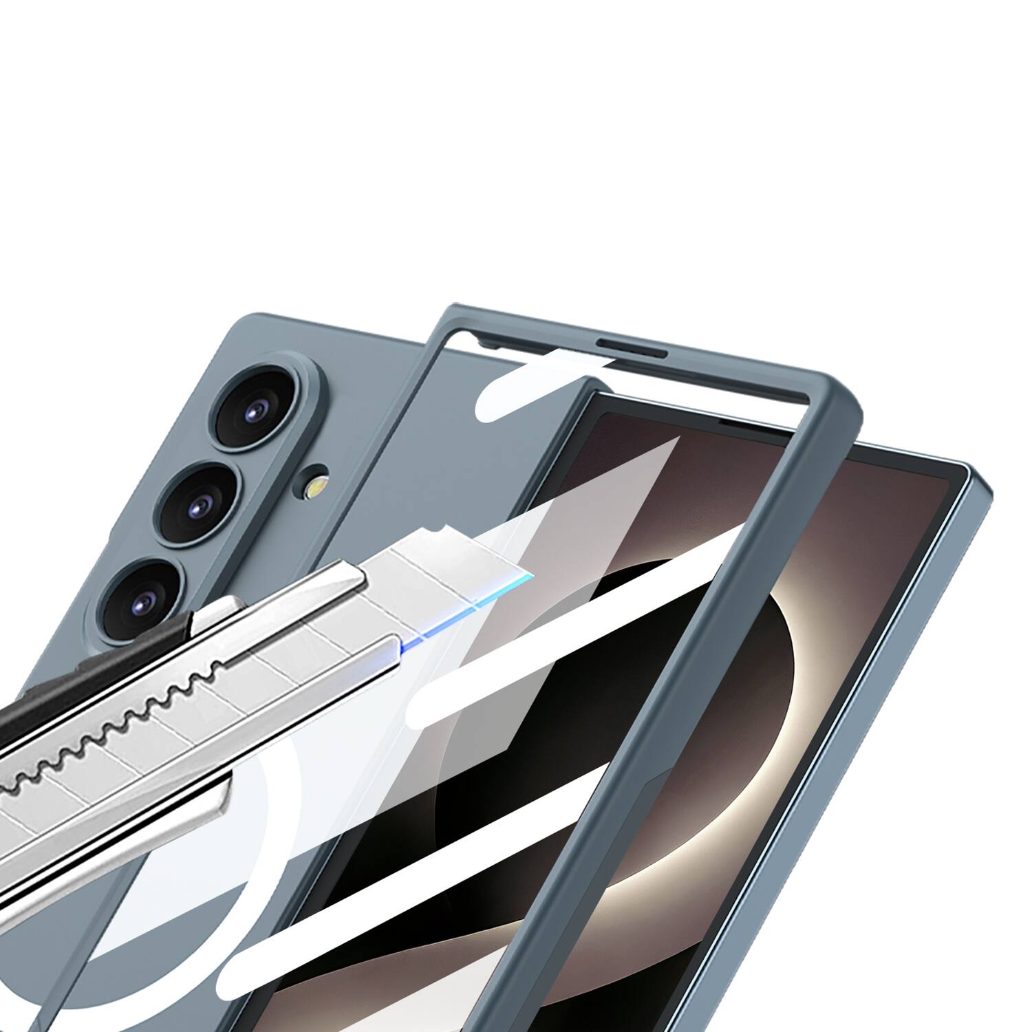 Angle. Dteck - Ultra Thin Mag Safe Case for Samsung Galaxy Z Fold8 Ultra with Tempered Glass Protector,Slim Hard PC Non-Slip Cover - Silver.