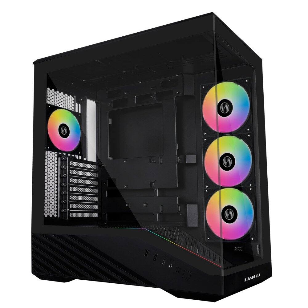 Angle. Lian Li - Lian Li V100 ATX Mid-Tower Case, 4x 120mm ARGB Fans, RGB Strip, Tempered Glass, 420mm GPU Support - Black (V100RX) - Black.