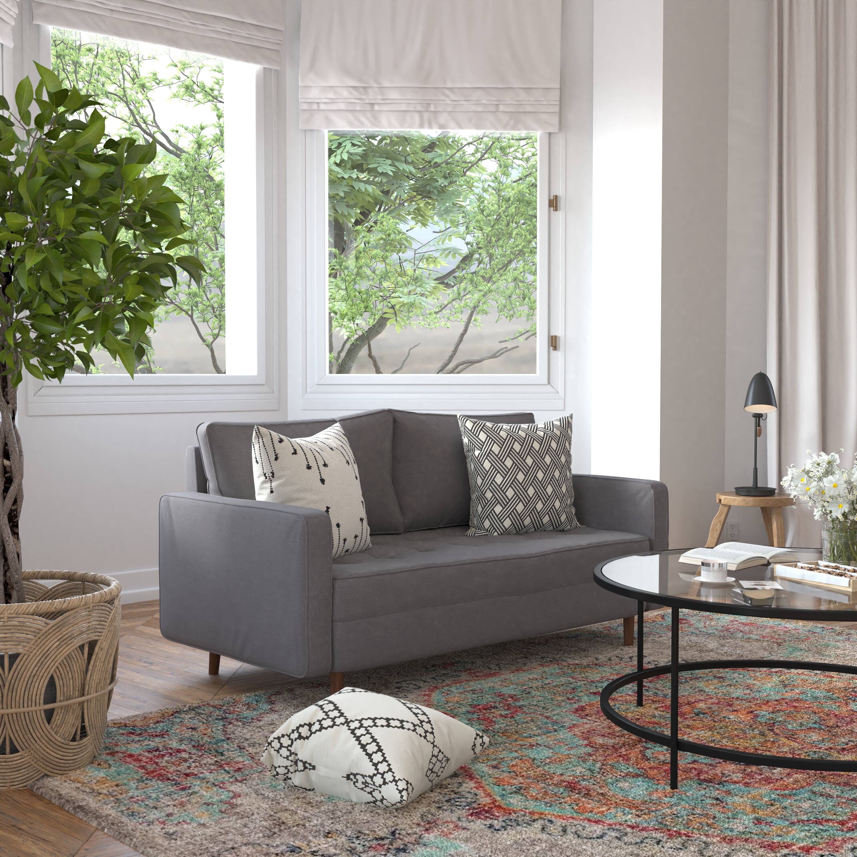 Alt View 3. Emma + Oliver - Holden Upholstered Mid-Century Modern Pocket Spring Loveseat with Wooden Legs and Removable Back Cushions - Dark Gray.