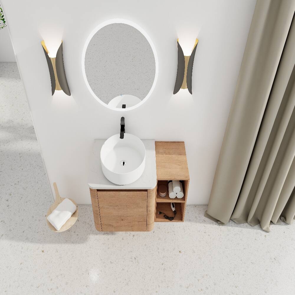 Alt View 4. Loheer - Loheer 36 inch wall mounted bathroom vanity Imitative Oak Ceramic Sink - Imitative Oak.