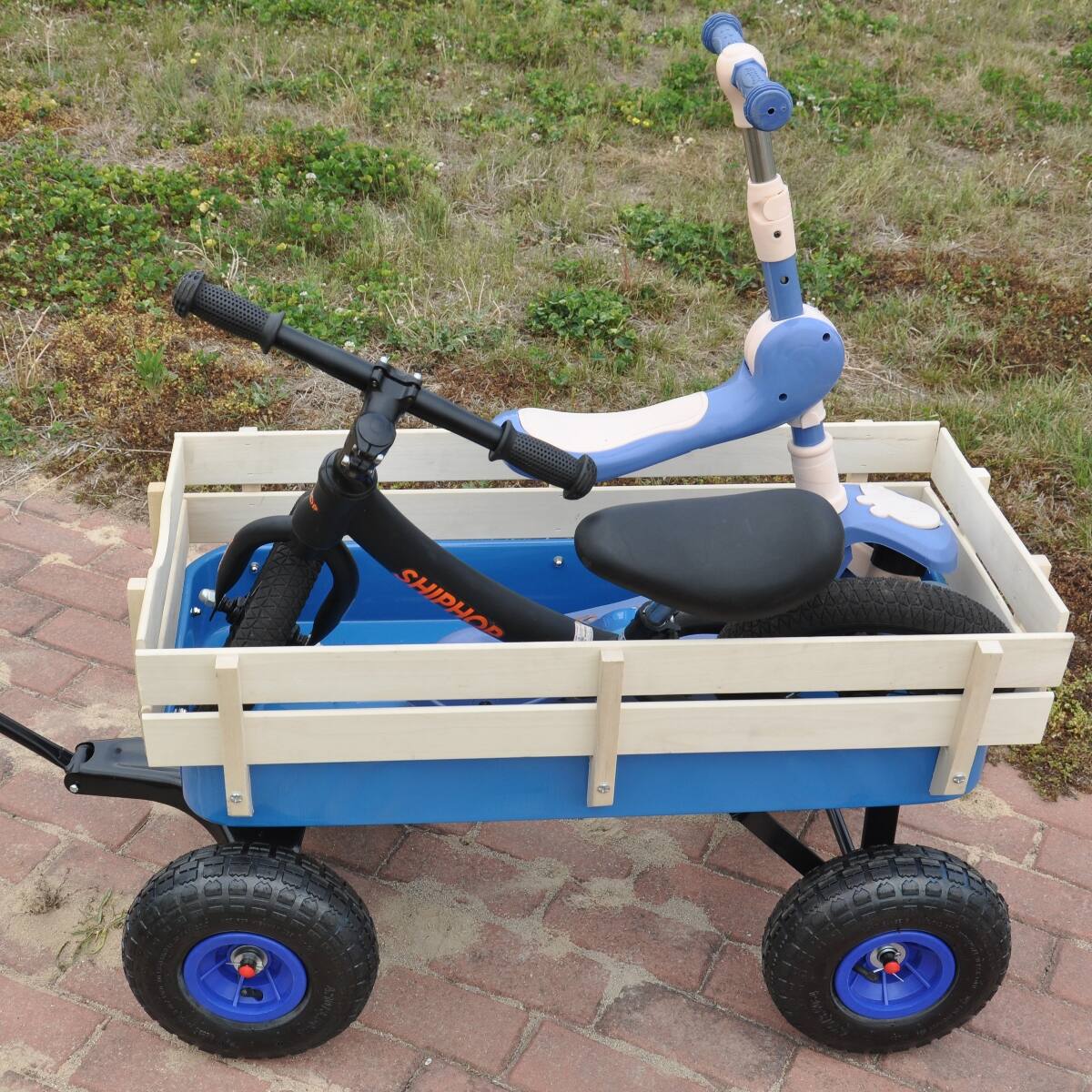 Alt View 10. Loheer - Loheer All Terrain Steel Garden Cart with Pneumatic Tires and Removable Wooden Sides.
