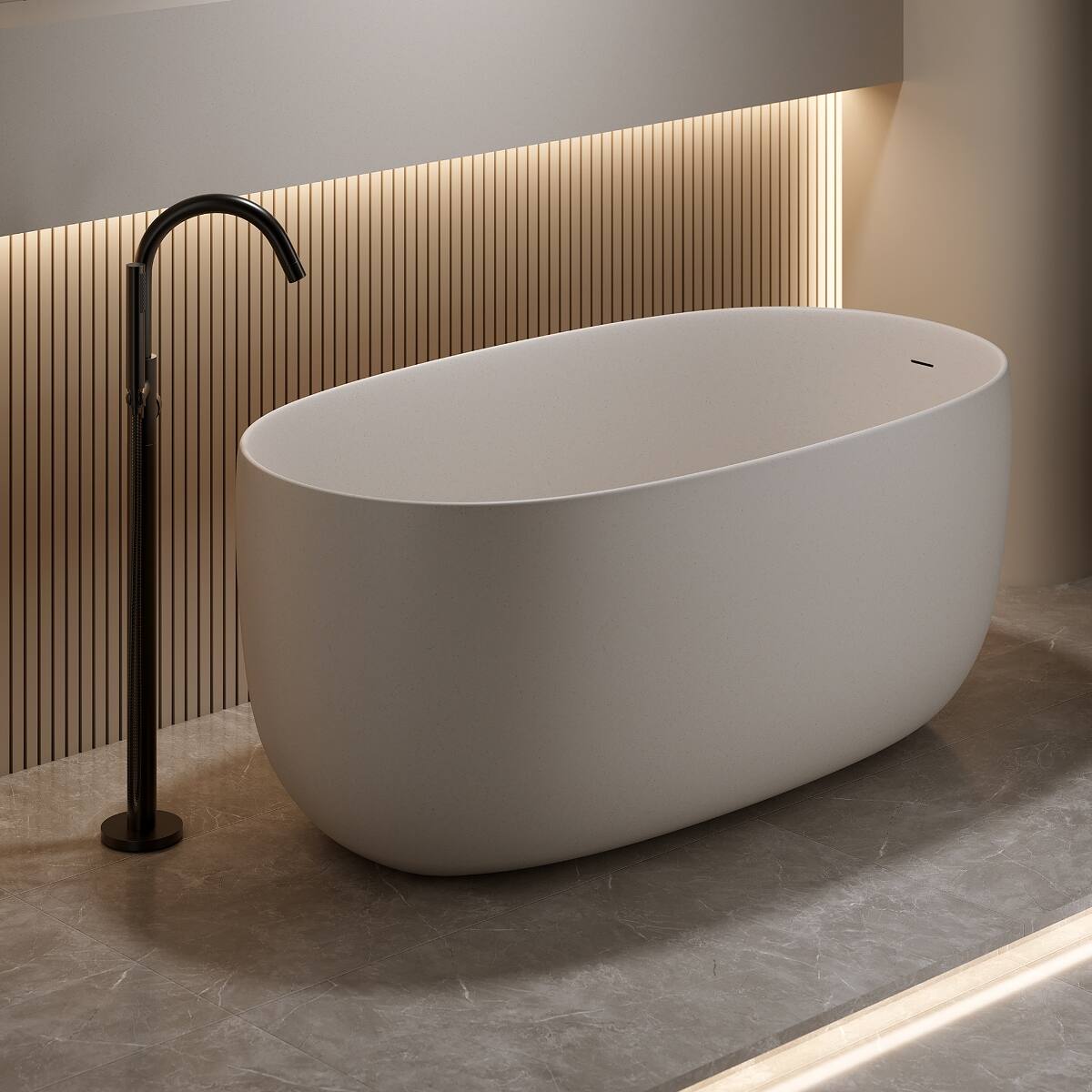 Alt View 1. Loheer - Loheer 47 in Freestanding Soaking Bathtub in Beige Solid Surface with Overflow and Pop Up Drain - Beige.