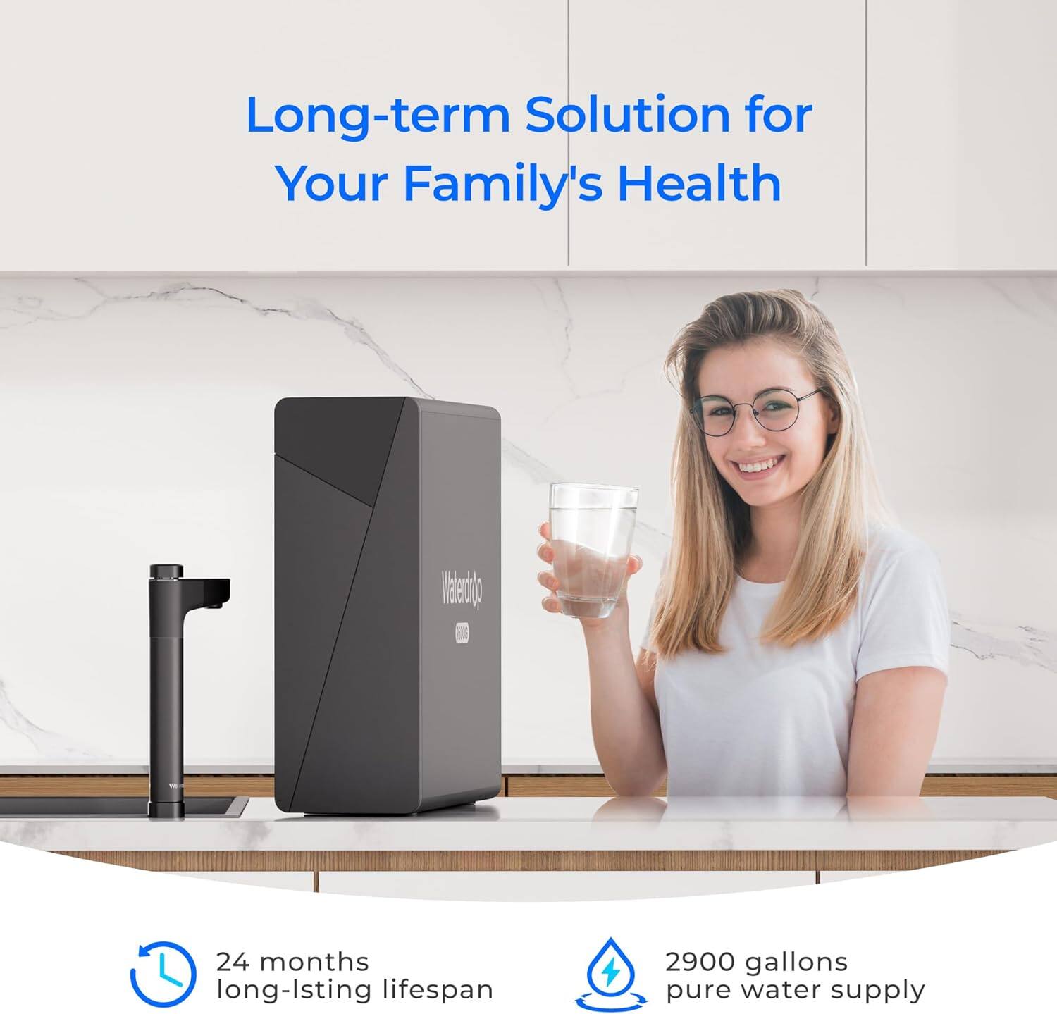 Long-term Solution for Your Family's Health, 24 months long-lasting lifespan, 2900 gallons pure water supply